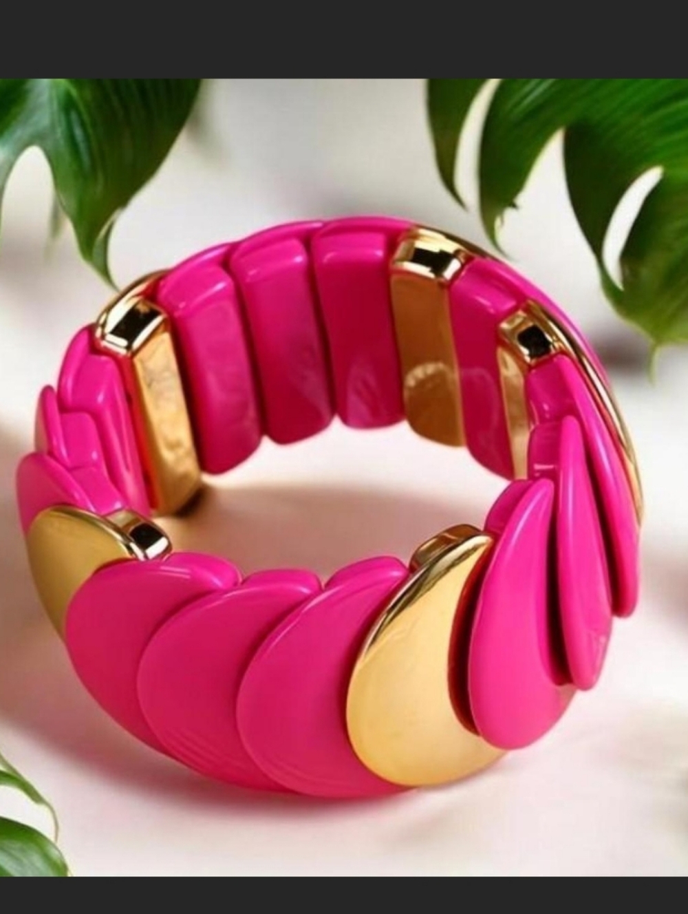 Bold Hot Pink and Gold Stretch Bracelet - Women Jewelry